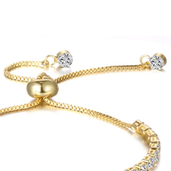 Swarovski Crystal Tennis Slider Bracelet w/ 14K Gold Overlay – Luxury Jewelry - Picture 4 of 6
